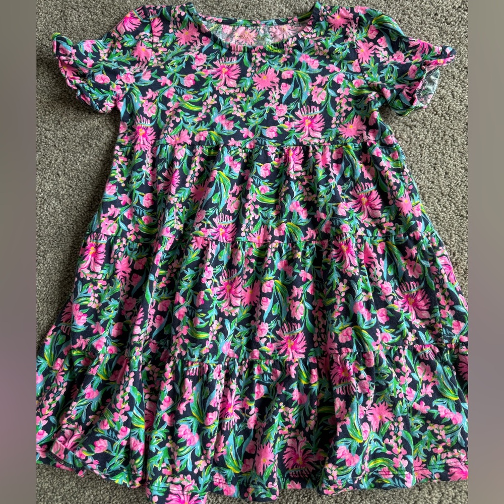 Lilly Pulitzer Pink and Green Floral Kids Dress size S (4-5)